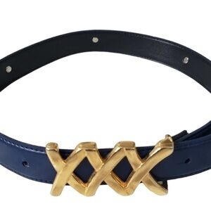 Vintage Emmanuel Stylish Navy Belt with Gold Buckle xxl